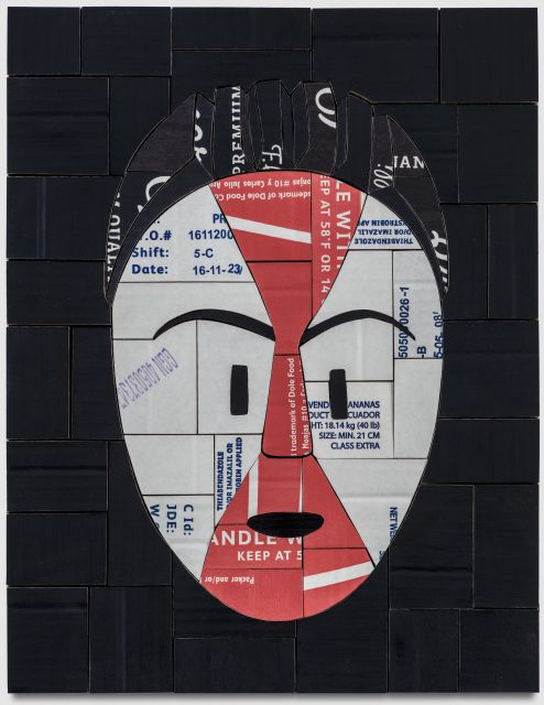 Mixed media collage on linen<br>
19 1/4” x 15” / 49 x 38 cm