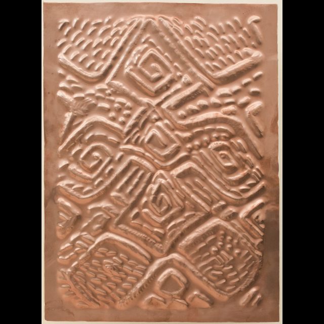 Sociétés secréts, 2015 (installation detail)<br>
Scarification on bas-relief copper plate, each 29.7 x 42 cm<br>
Fabrication: Dinanderie/Zouak, Morocco