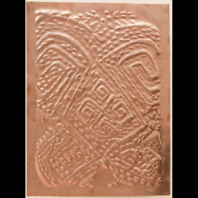 Sociétés secréts, 2015 (installation detail)<br>
Scarification on bas-relief copper plate, each 29.7 x 42 cm<br>
Fabrication: Dinanderie/Zouak, Morocco