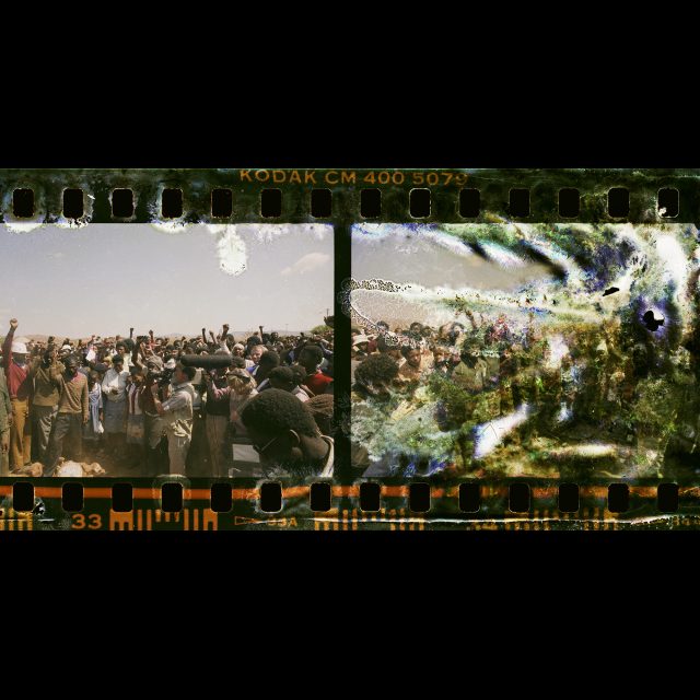 Digital print from water- and mould-damaged negative on Hahnemüle Fine Art Bayta paper<br>
100 x 193.60 cm; Edition: 3 + 2 AP<br>
45 x 87 cm; Edition: 5 + 2 AP