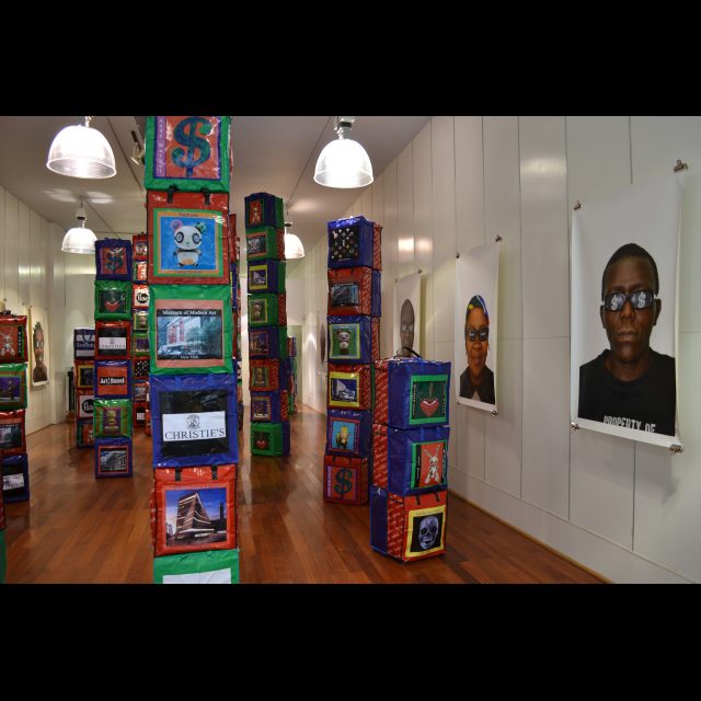 archival digital photographs on canvas <br>
80 x 120 cm / 31 1/2" x 47 1/4" <br>
mixed media columns, dimensions variable