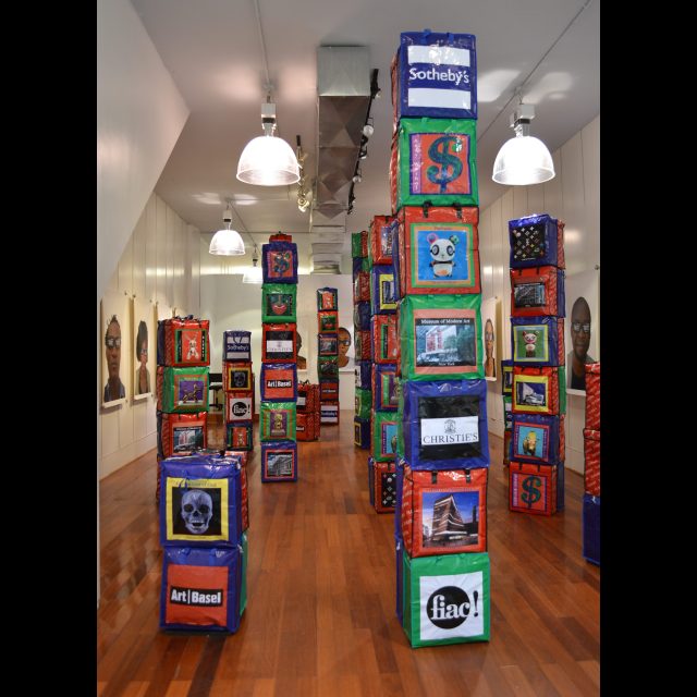 archival digital photographs on canvas <br>
80 x 120 cm / 31 1/2" x 47 1/4" <br>
mixed media columns, dimensions variable
