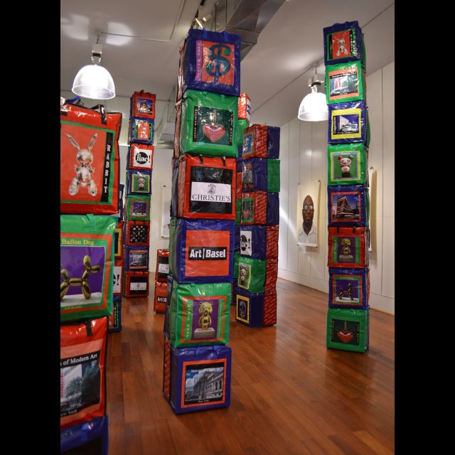 archival digital photographs on canvas <br>
80 x 120 cm / 31 1/2" x 47 1/4" <br>
mixed media columns, dimensions variable