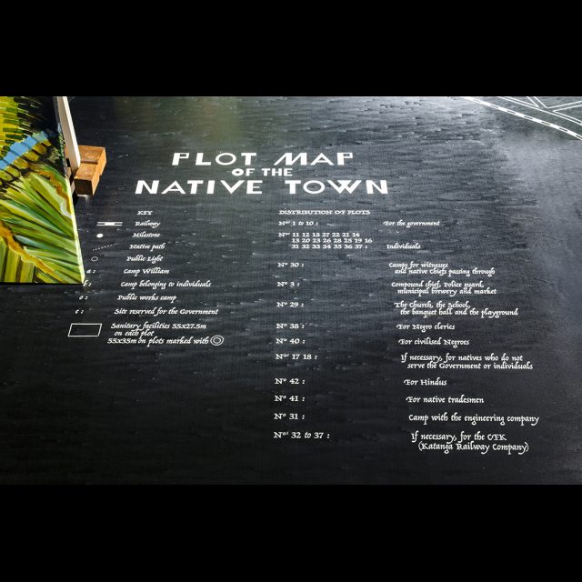 Grid map of “Native Town” on Stage floor.<br>
Installation at Framer Framed, Amsterdam. © Eva Broekema