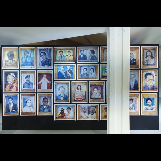 Installation View: photographs of painted portraits<br>
Installation at Framer Framed, Amsterdam. © Eva Broekema