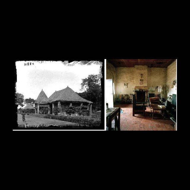 Lukafu. 1899. Housing in Lukafu. François Michel<br>
Lukafu 2010. Interior of an old European housing. Currently, homes are run by the Catholic mission. Sammy Baloji<br>
left: 80 x 103 cm; right: 80 x 80 cm<br>
Archival digital photograph on Hahnemühle Paper<br>
Edition: 5 + 1 AP