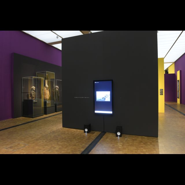 New-media installation. <br>
49 inch monitor : 110 x 62 cm<br>
1 x mini PC, two speakers<br>
Edition: 3+1 AP<br>
Commissioned by the Rietberg Museum, Zurich for the exhibition <i>Congo as Fiction</i>. <br> photo: Rainer Wolfsberger