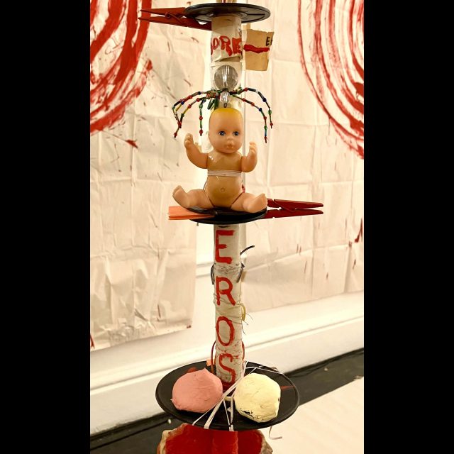 why do moths fly like crazy f*@#ks in the night?<br>
mixed media, found objects<b>
South African Gallery IZICO, Cape Town, South Africa