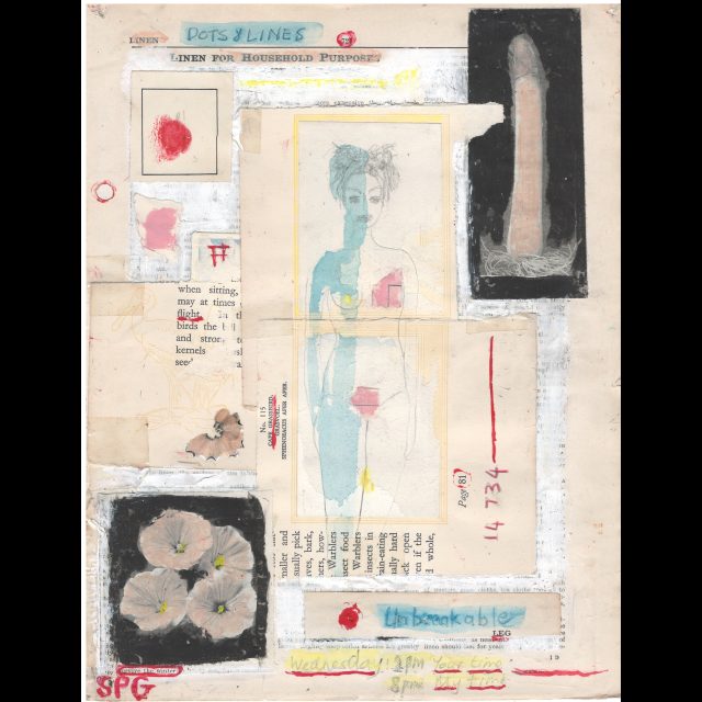 14 734 Dots Between series<br>
mixed media found book paper<br>
28 cm x 21.8 cm | 11" x 8 ½"